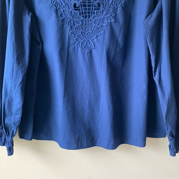 J Crew V-neck Top with Eyelet Trim Item BL038 Navy Blue Size XL - Picture 3 of 9